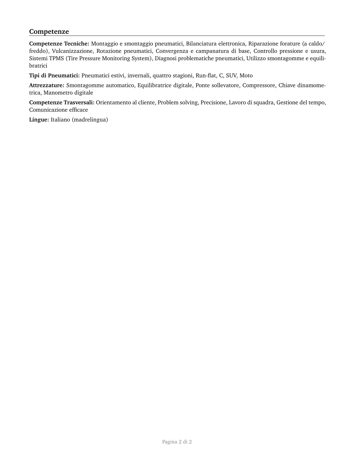 Tire Repairers and Changers CV in Italian — page 2