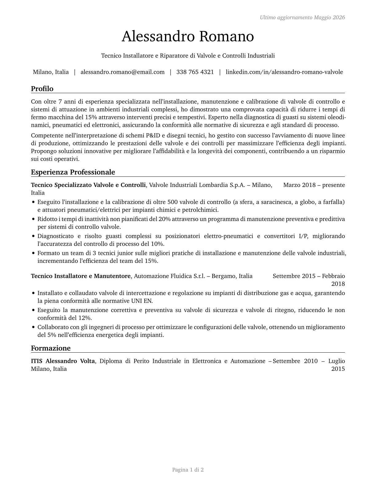 Control and Valve Installers and Repairers, Except Mechanical Door CV in Italian — page 1