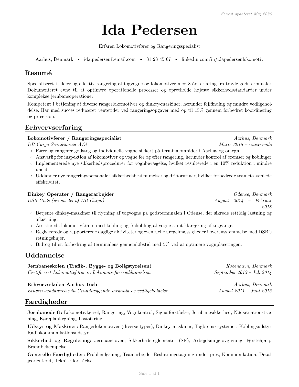 Rail Yard Engineers, Dinkey Operators, and Hostlers CV in Danish — page 1