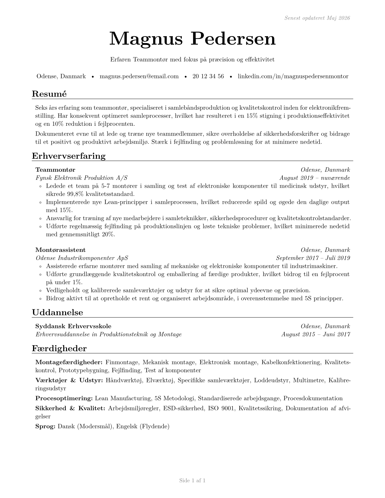 Team Assemblers CV in Danish — page 1