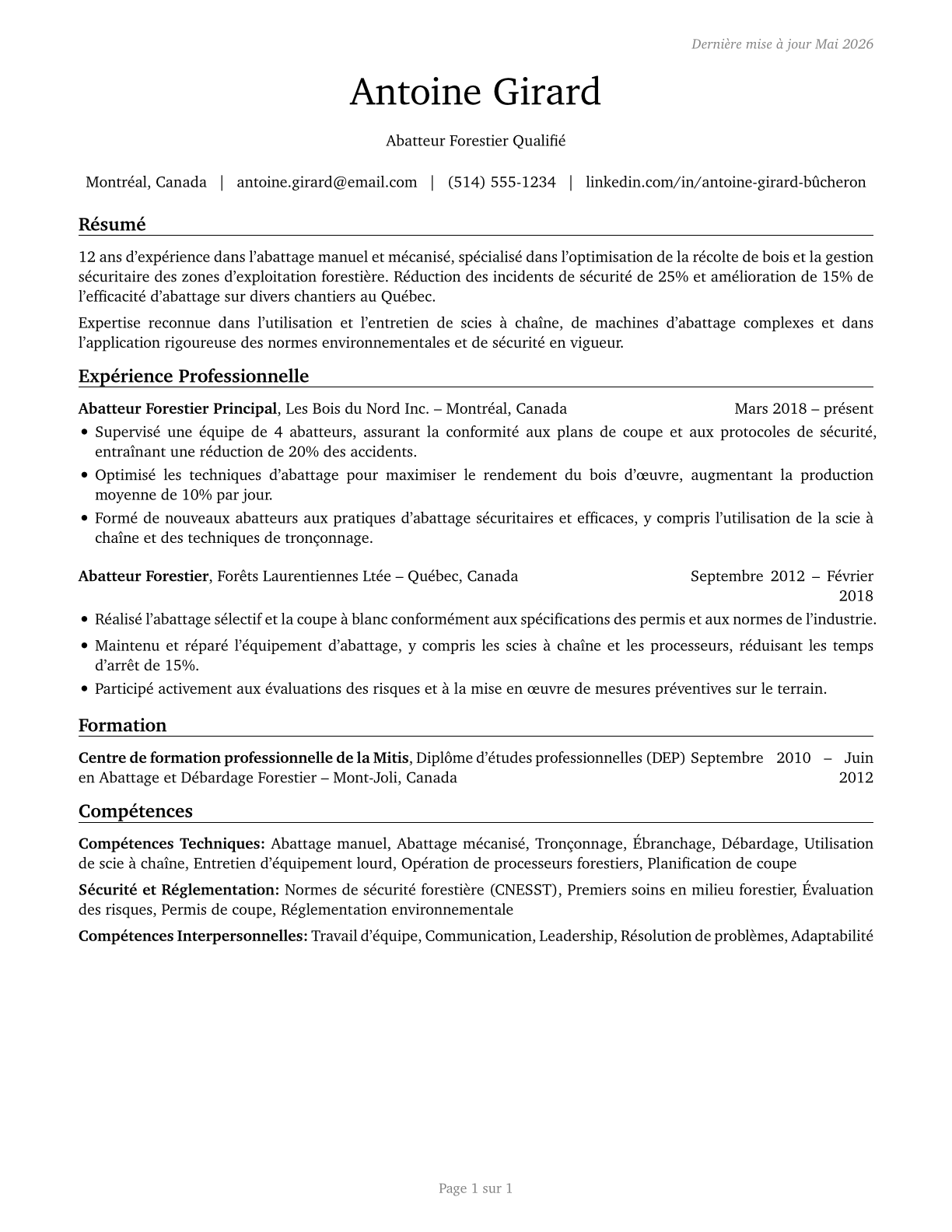 Fallers CV in French — page 1