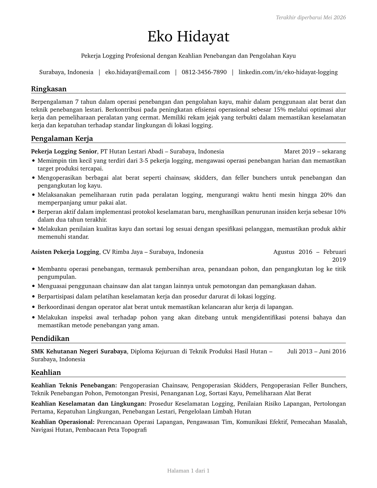 Logging Workers, All Other CV in Indonesian — page 1