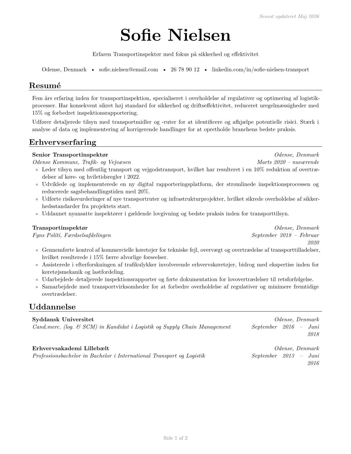 Transportation Inspectors CV in Danish — page 1