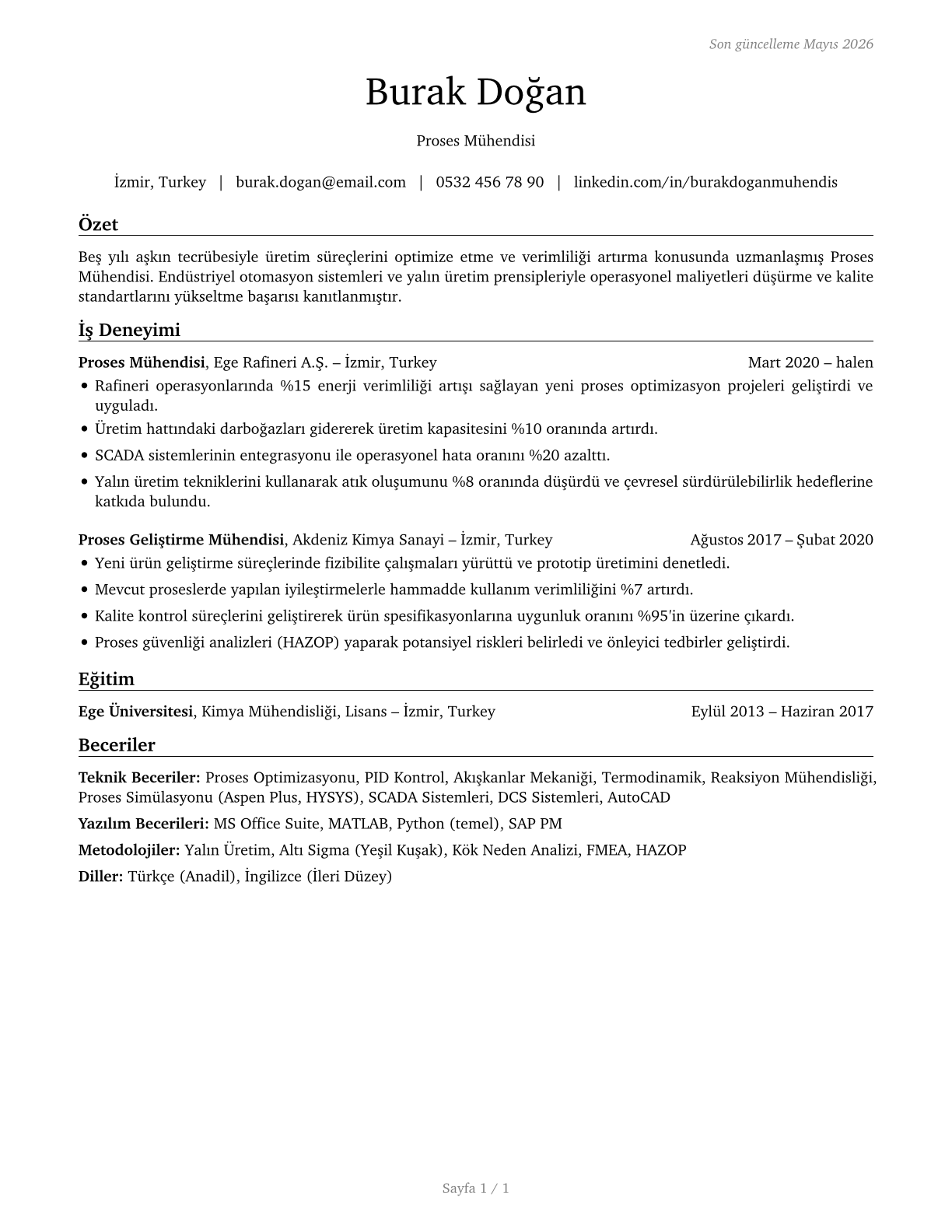 Engineers, All Other CV in Turkish — page 1