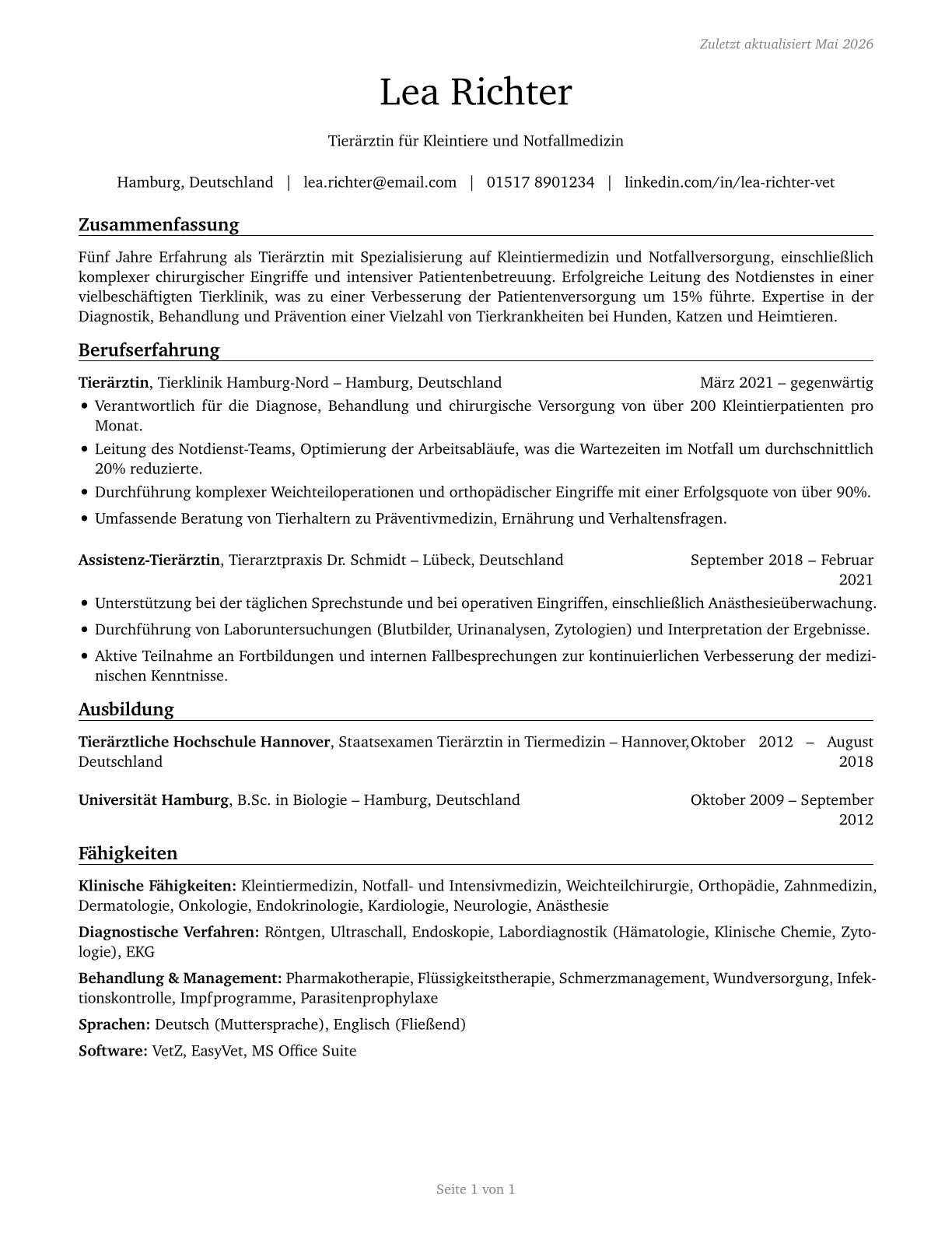 Veterinarians CV in German — page 1