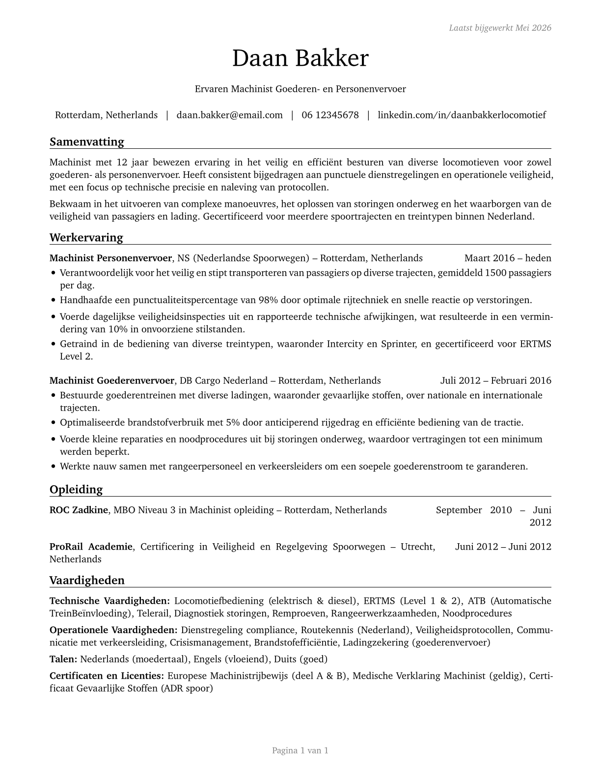 Locomotive Engineers CV in Dutch — page 1