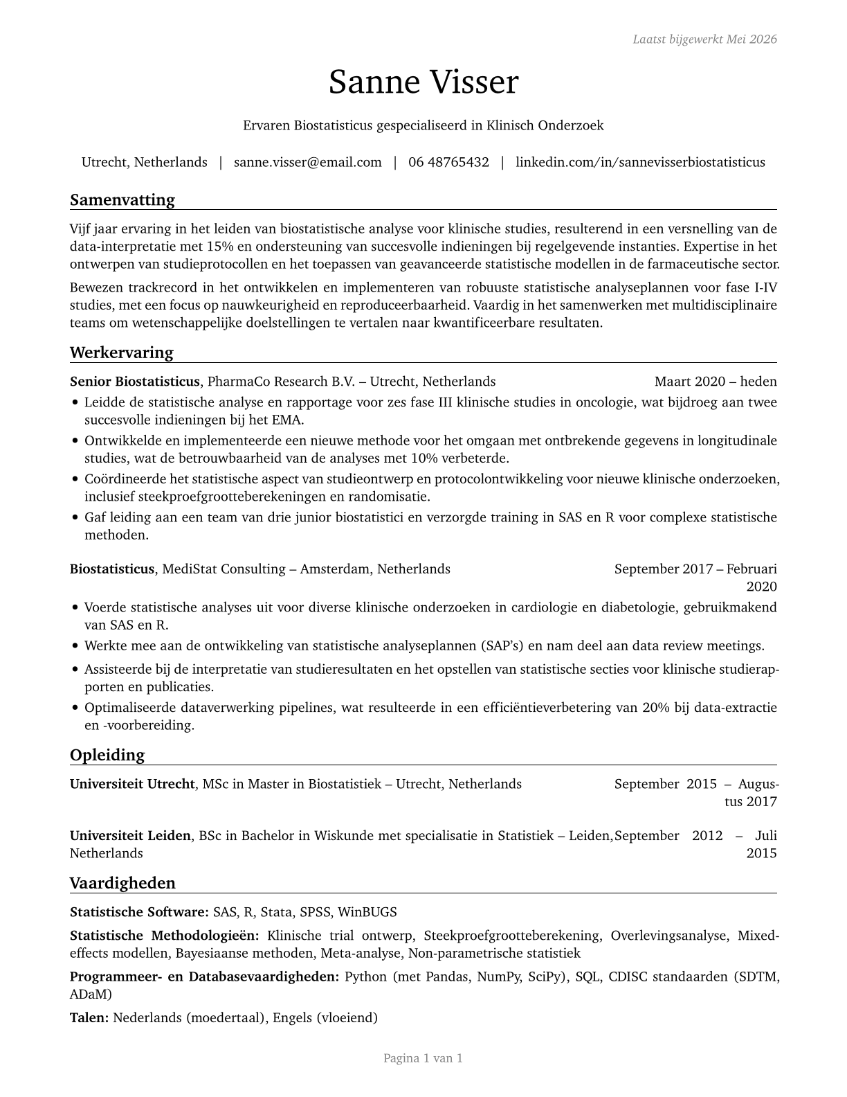 Biostatisticians CV in Dutch — page 1