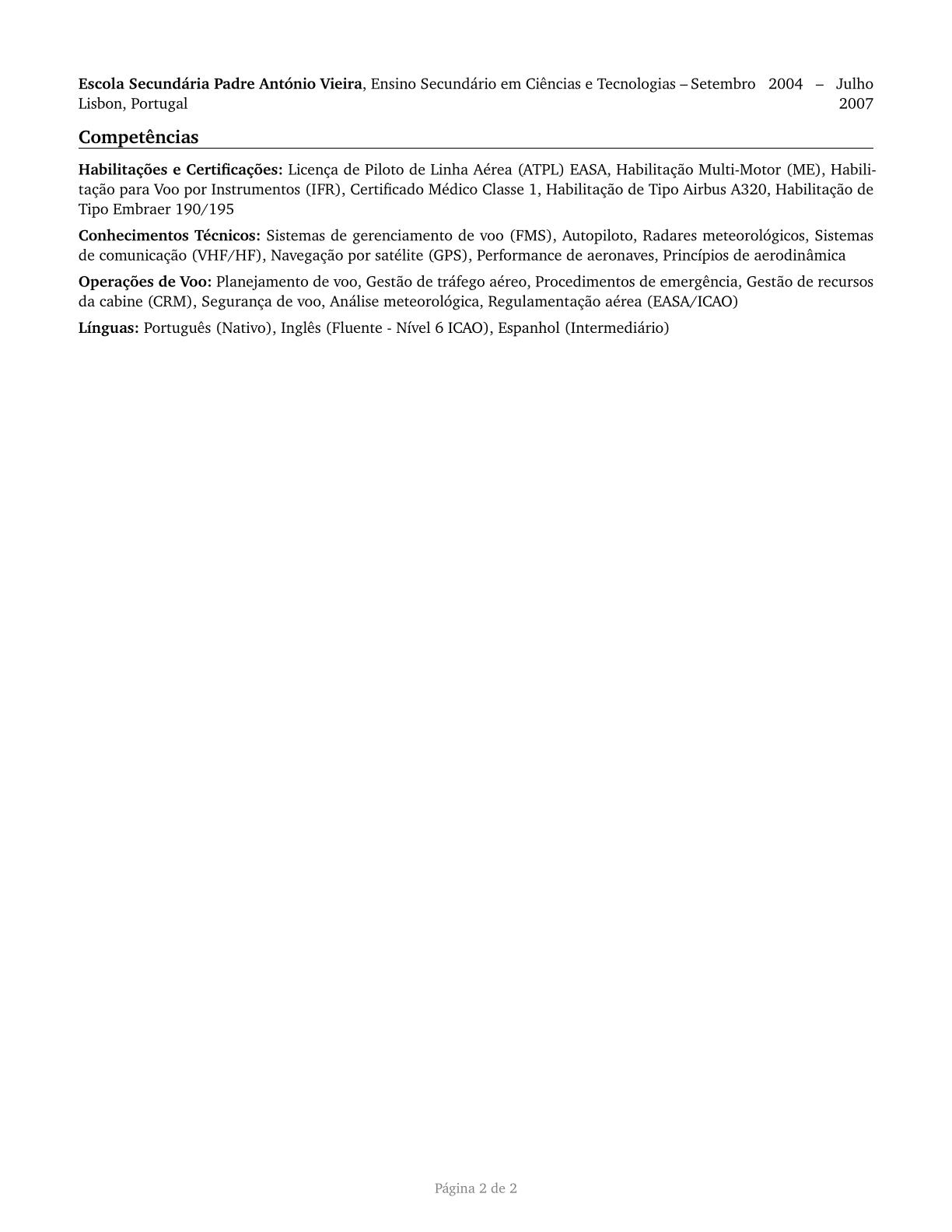 Commercial Pilots CV in Portuguese — page 2