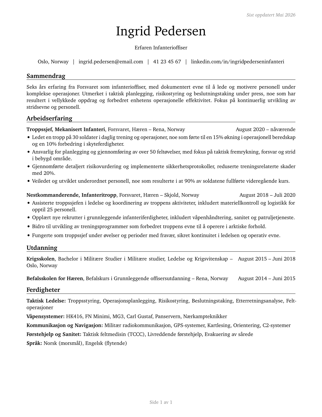 Infantry Officers CV in Norwegian_bokmal — page 1