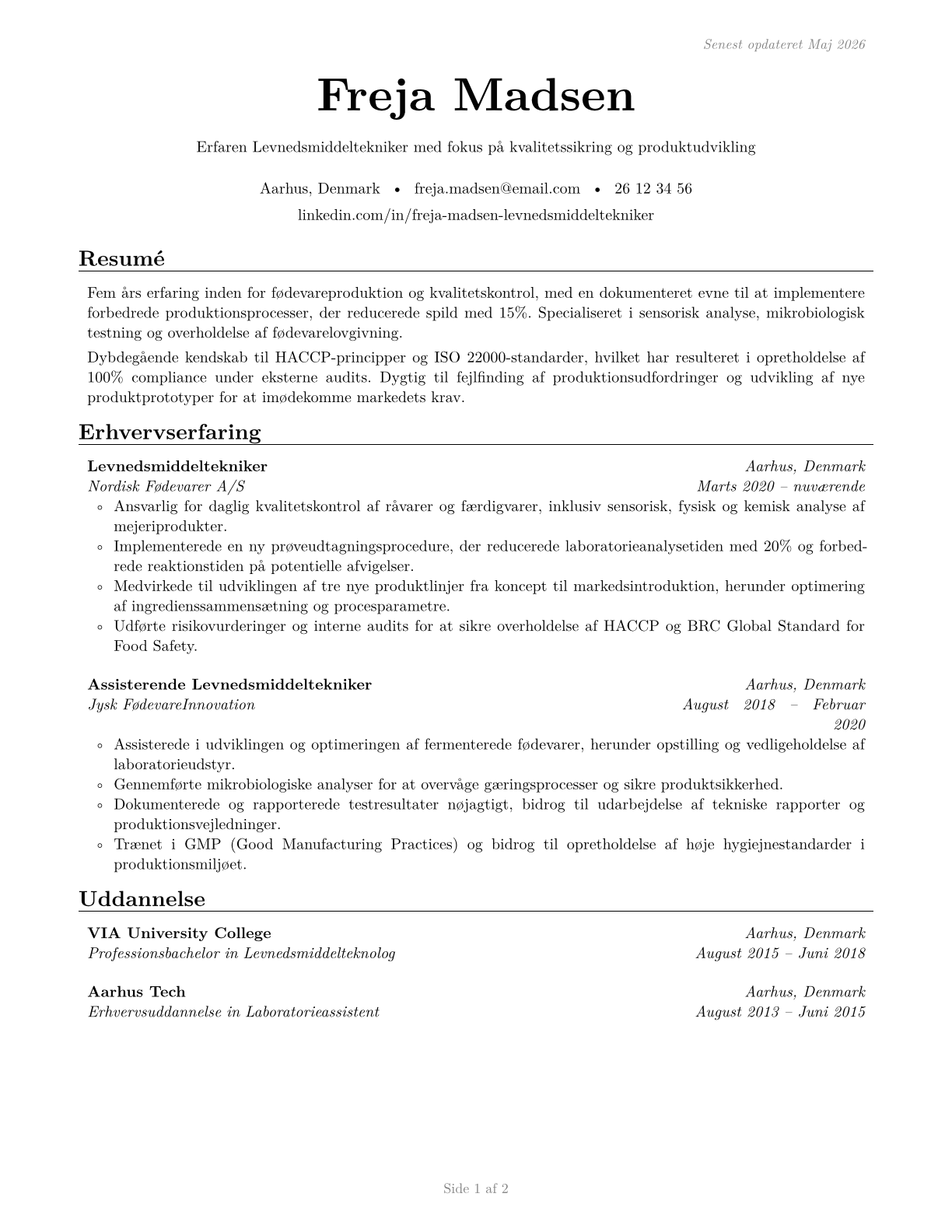 Food Science Technicians CV in Danish — page 1