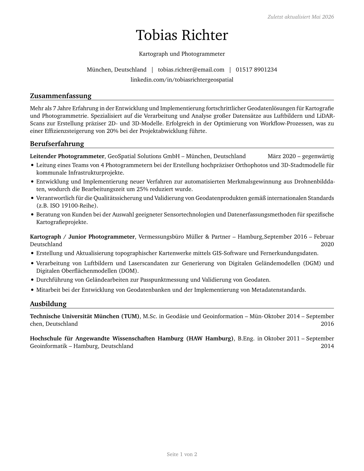 Cartographers and Photogrammetrists CV in German — page 1