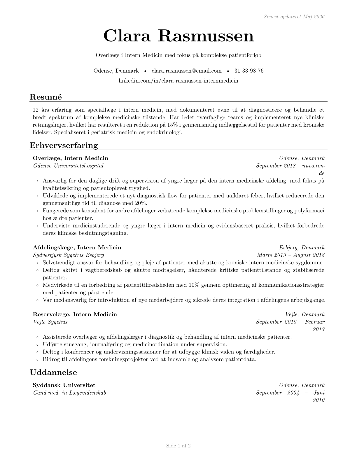 General Internal Medicine Physicians CV in Danish — page 1