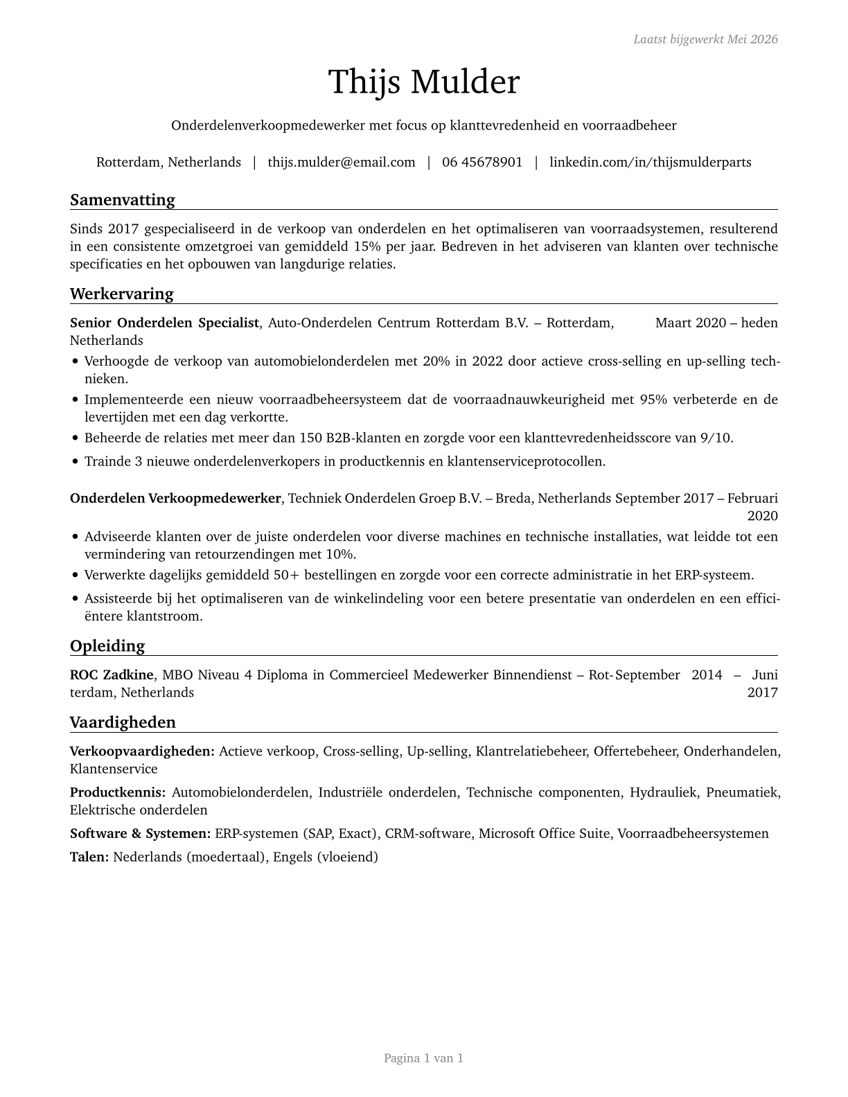 Parts Salespersons CV in Dutch — page 1