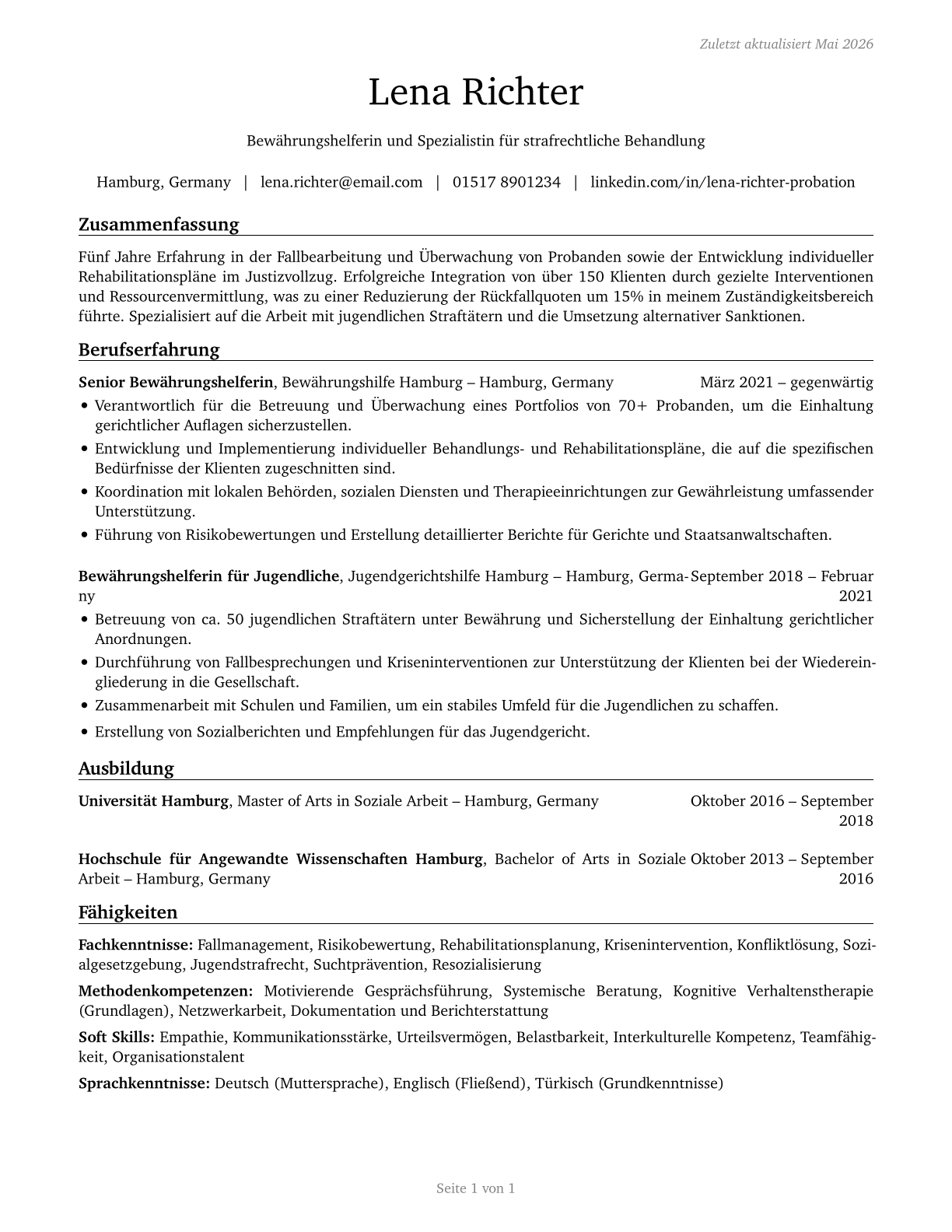 Probation Officers and Correctional Treatment Specialists CV in German — page 1