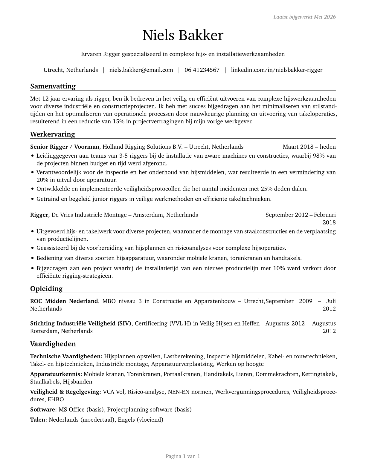 Riggers CV in Dutch — page 1
