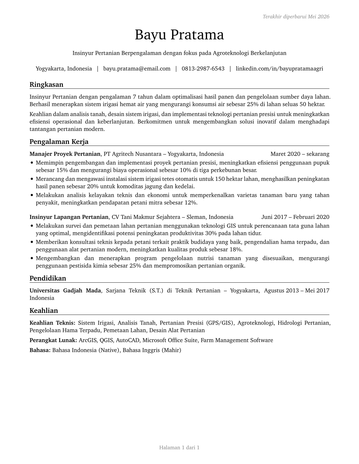 Agricultural Engineers CV in Indonesian — page 1