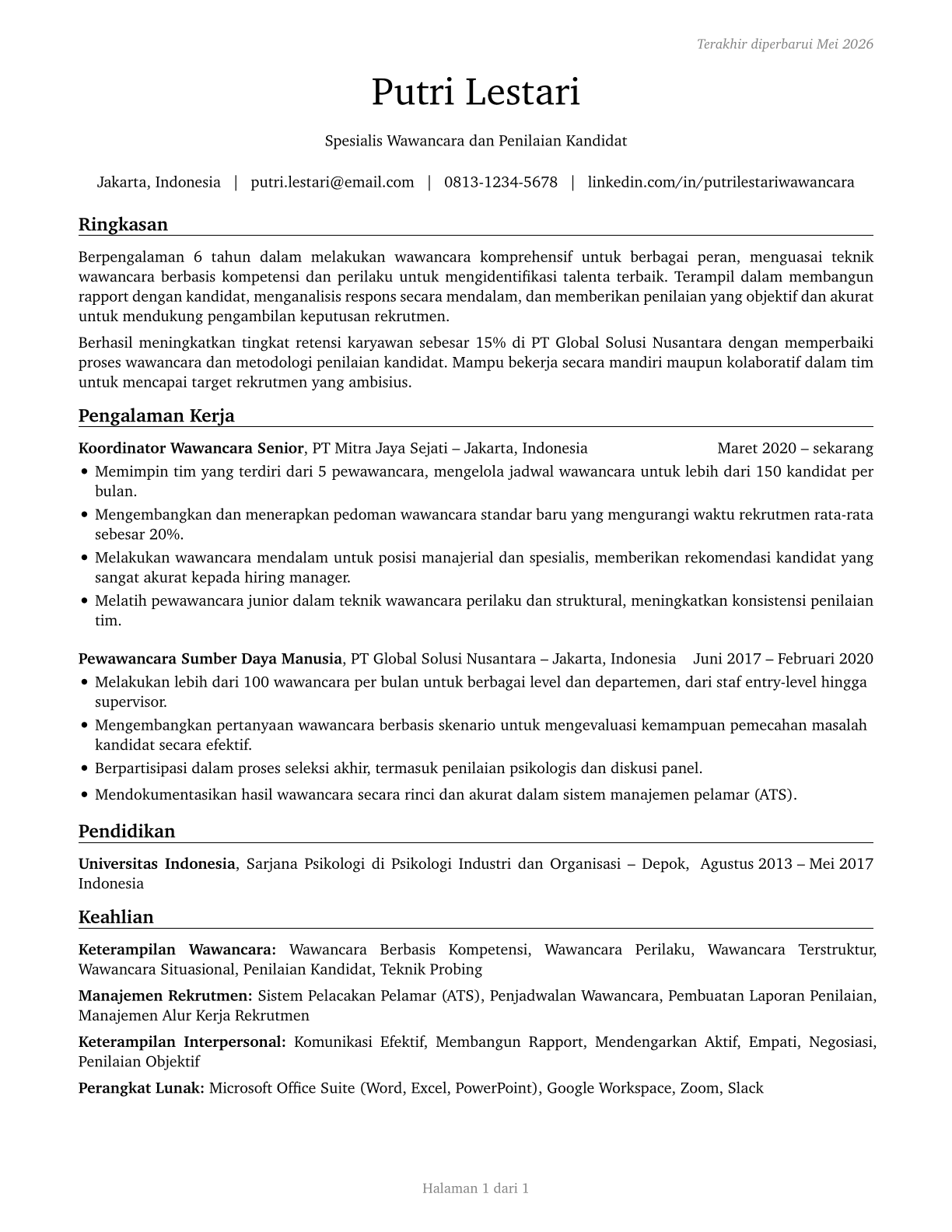 Interviewers, Except Eligibility and Loan CV in Indonesian — page 1