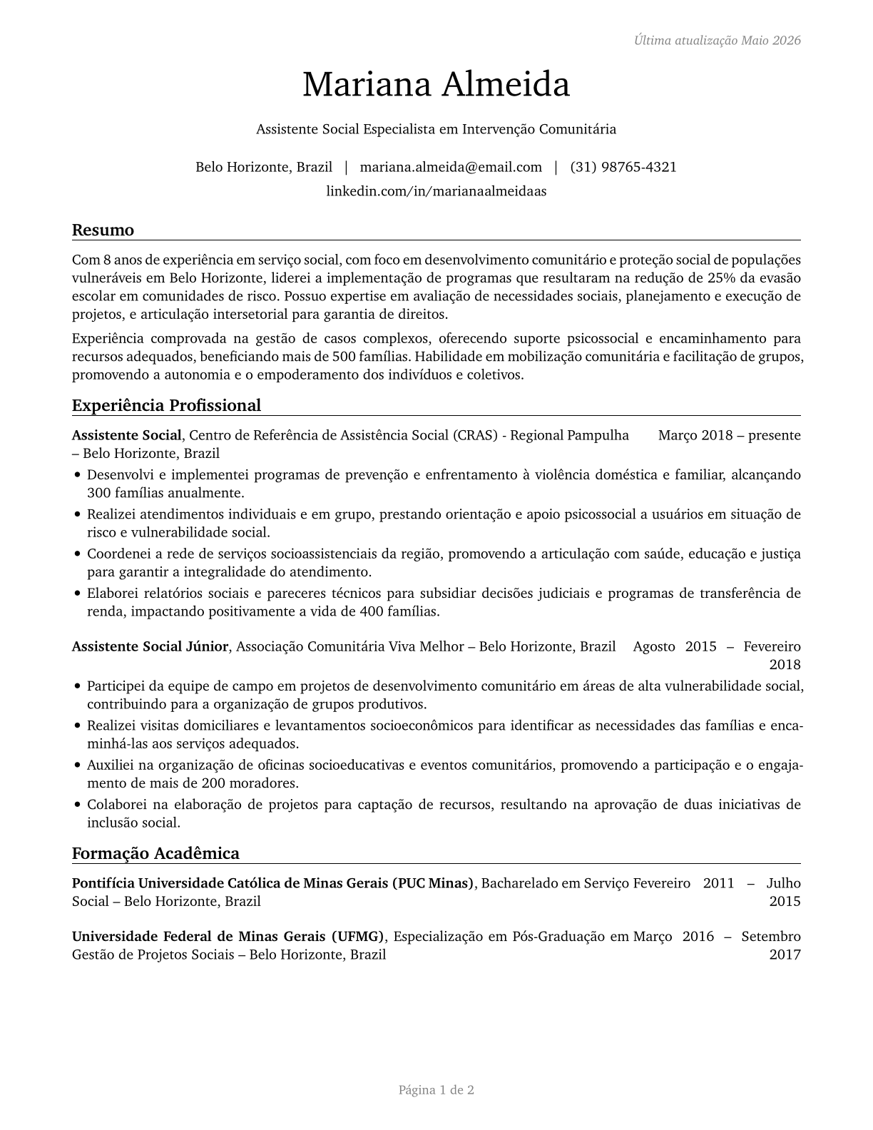 Social Workers, All Other CV in Portuguese — page 1
