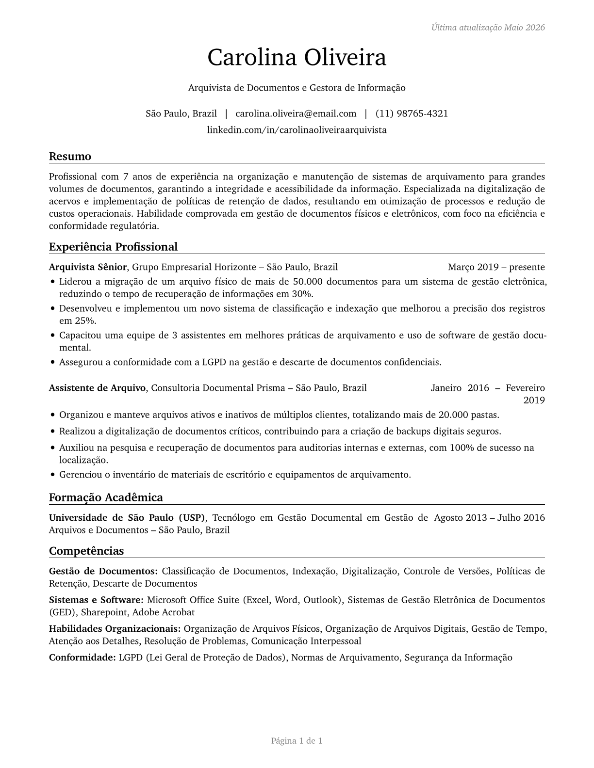 File Clerks CV in Portuguese — page 1