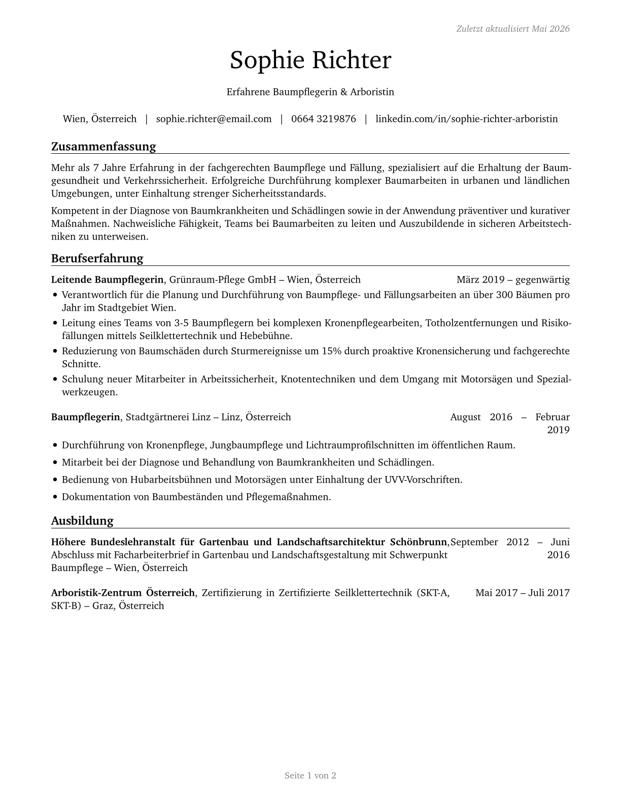 Tree Trimmers and Pruners CV in German — page 1