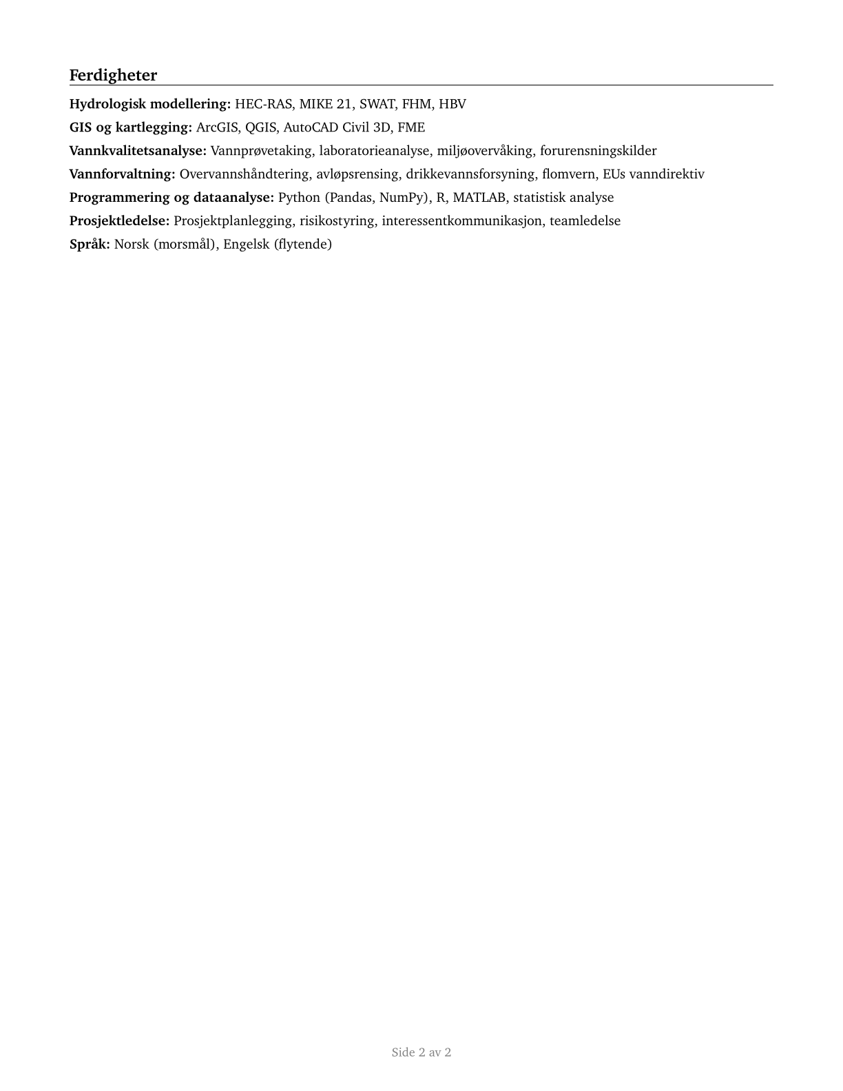 Water Resource Specialists CV in Norwegian_bokmal — page 2