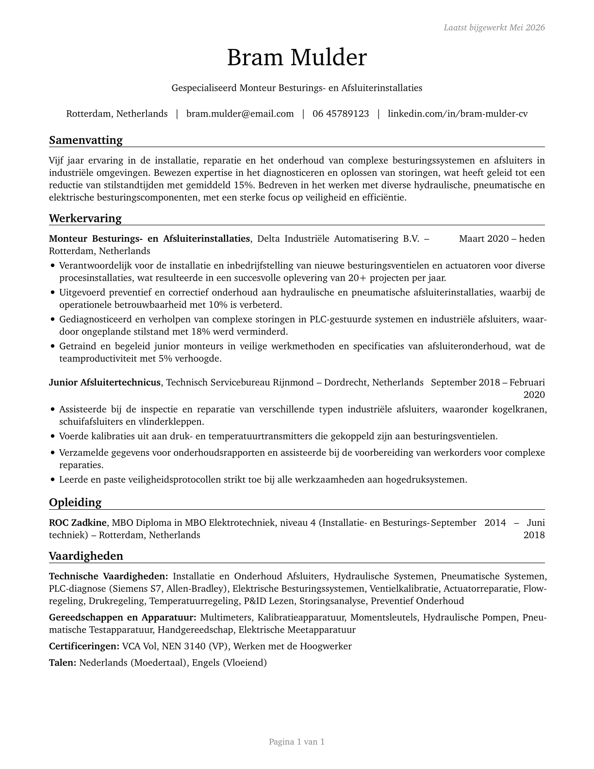 Control and Valve Installers and Repairers, Except Mechanical Door CV in Dutch — page 1