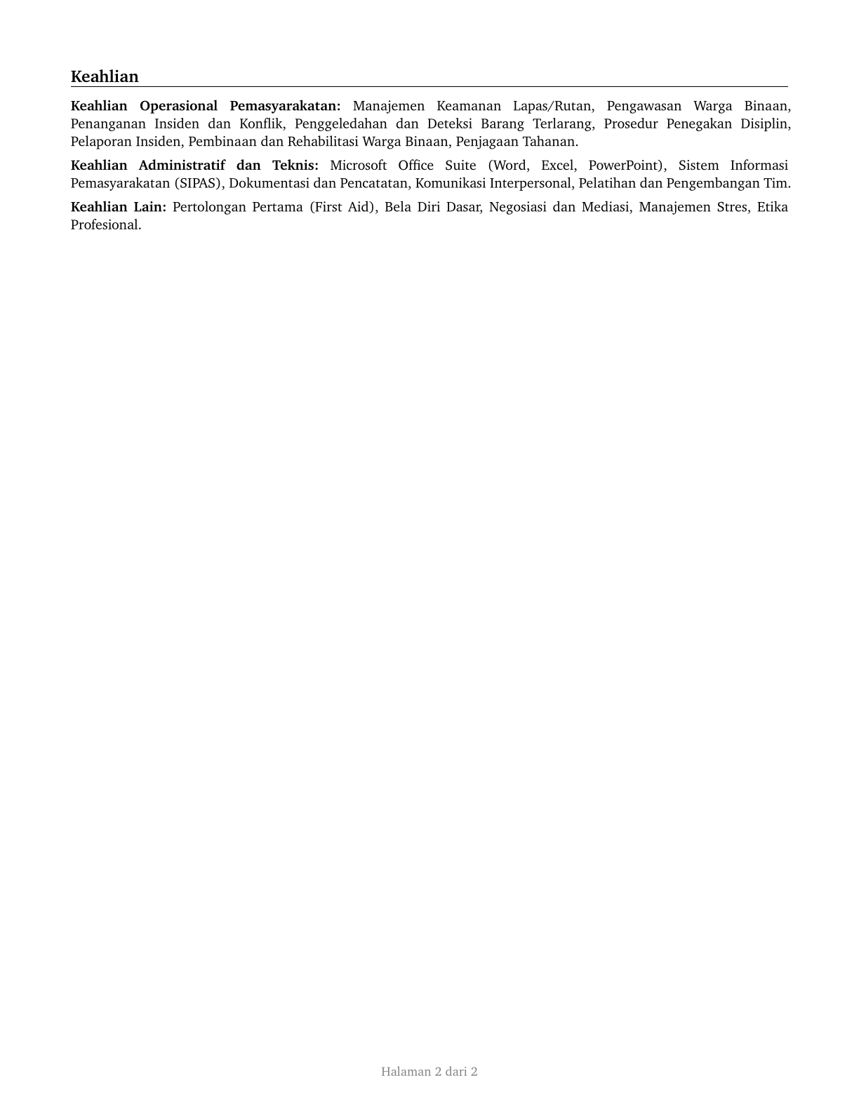 Correctional Officers and Jailers CV in Indonesian — page 2