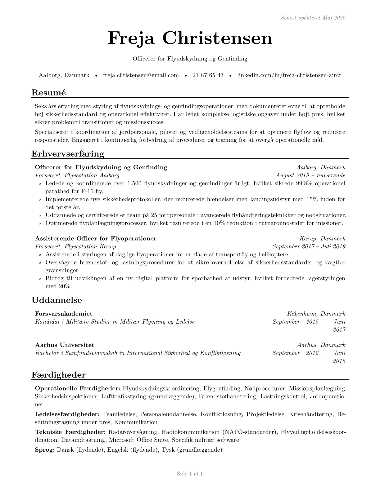 Aircraft Launch and Recovery Officers CV in Danish — page 1