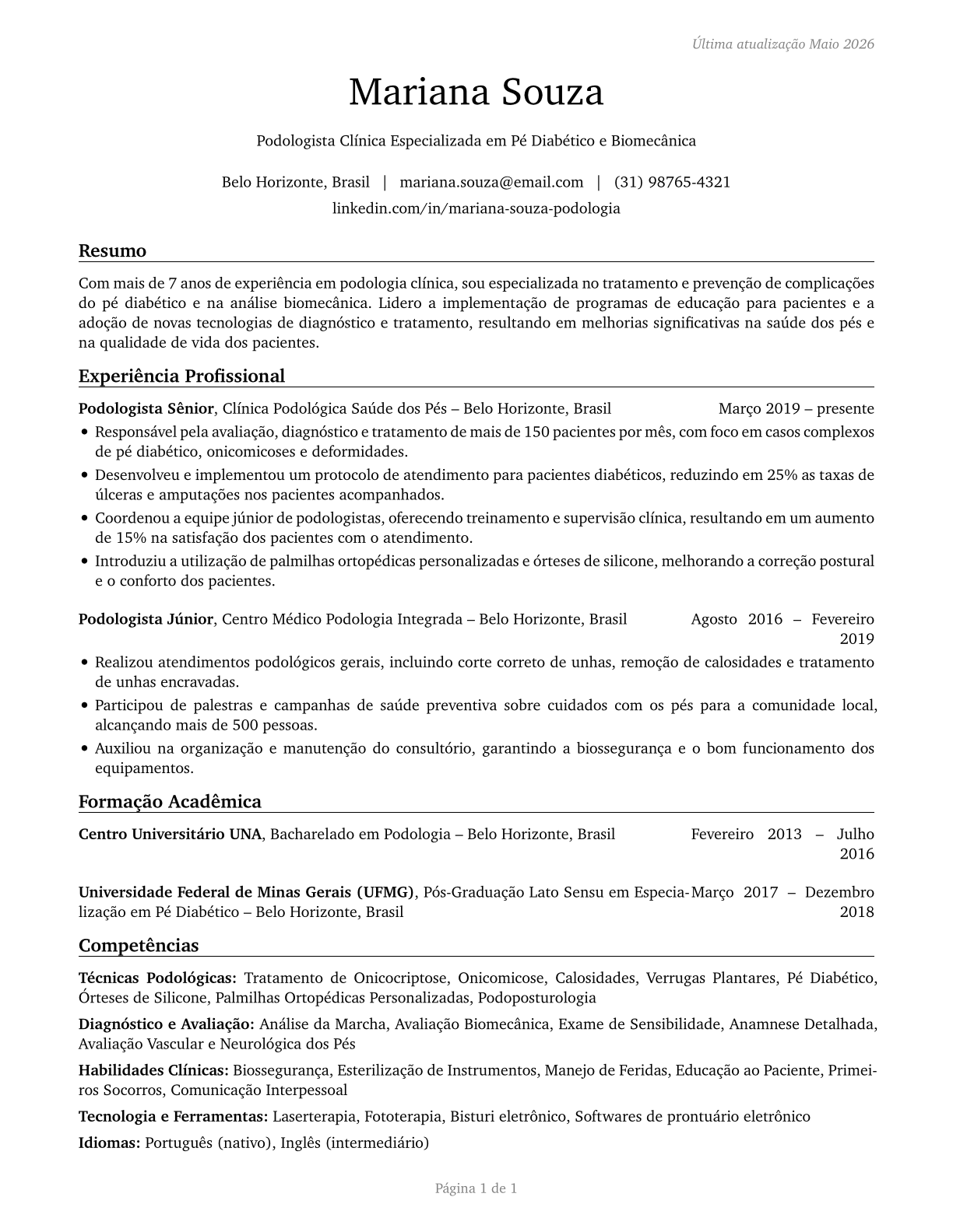 Podiatrists CV in Portuguese — page 1
