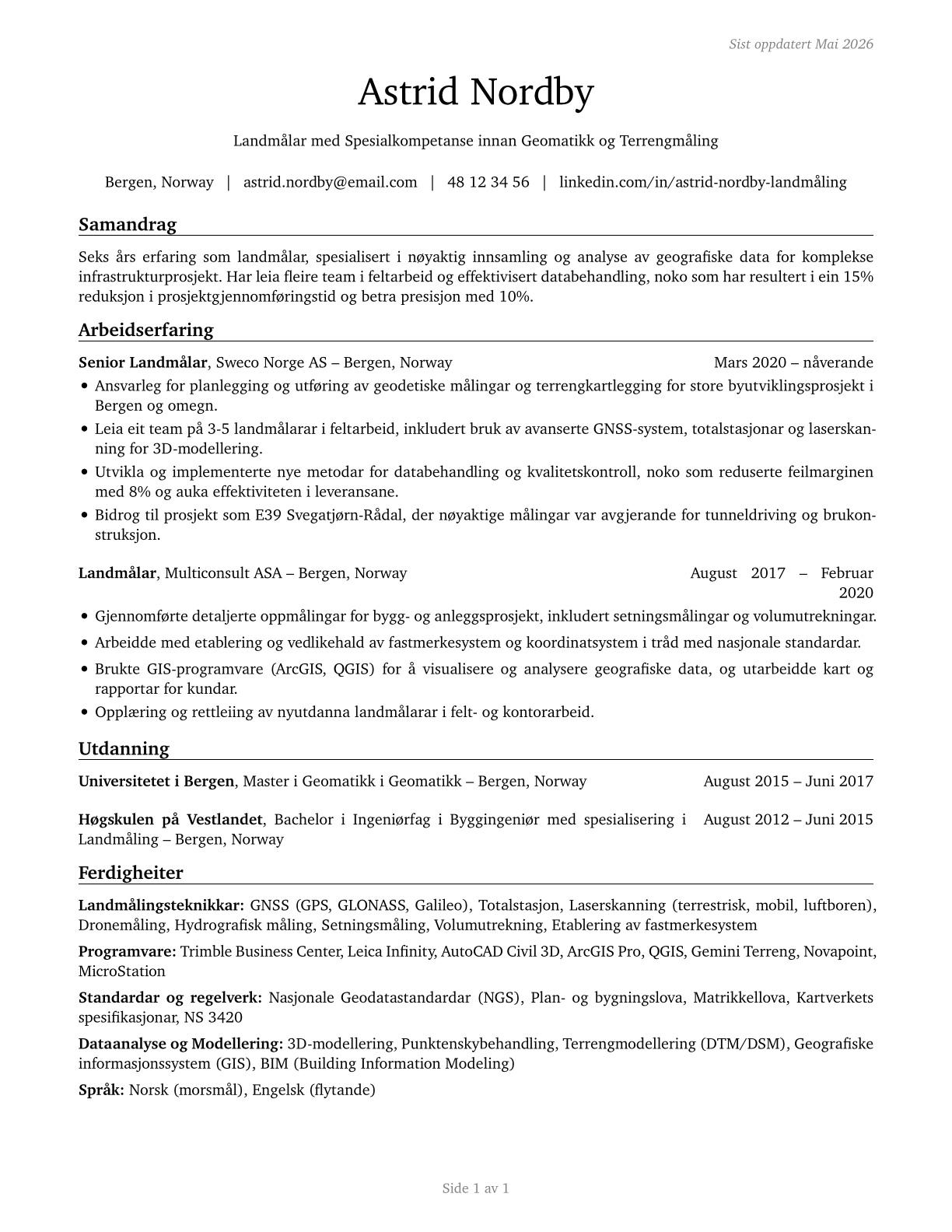 Surveyors CV in Norwegian_nynorsk — page 1