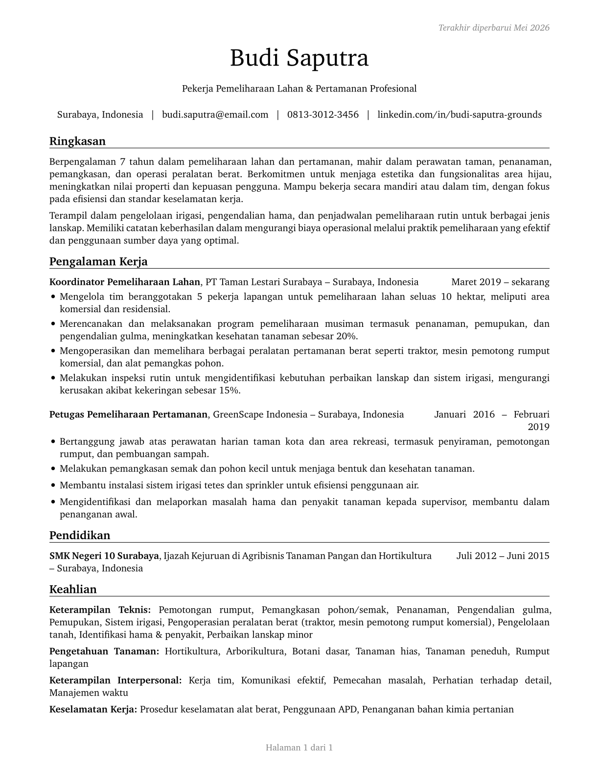 Grounds Maintenance Workers, All Other CV in Indonesian — page 1