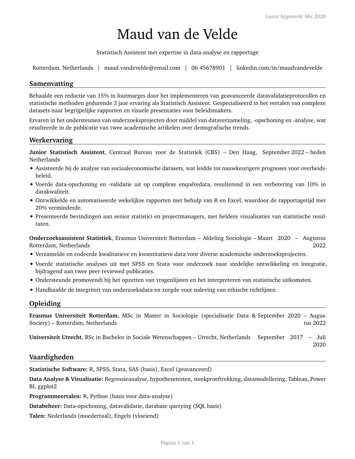 Statistical Assistants CV in Dutch — page 1
