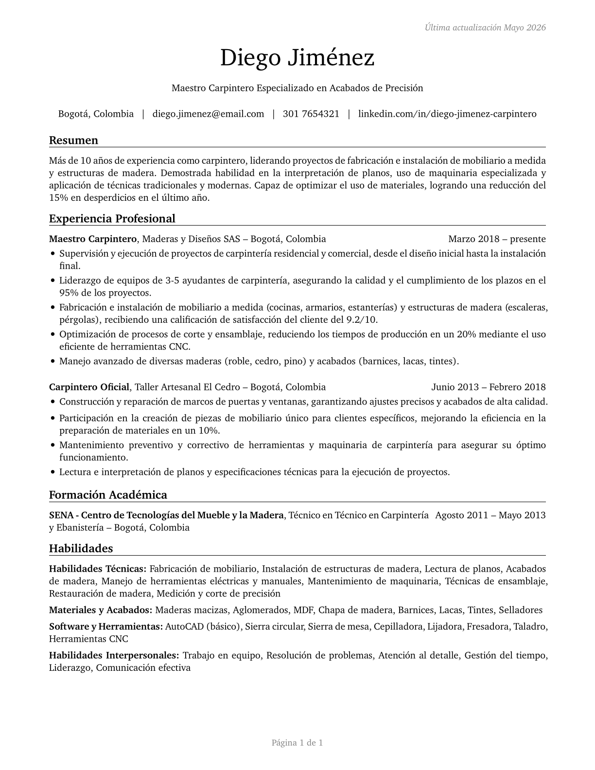 Helpers--Carpenters CV in Spanish — page 1