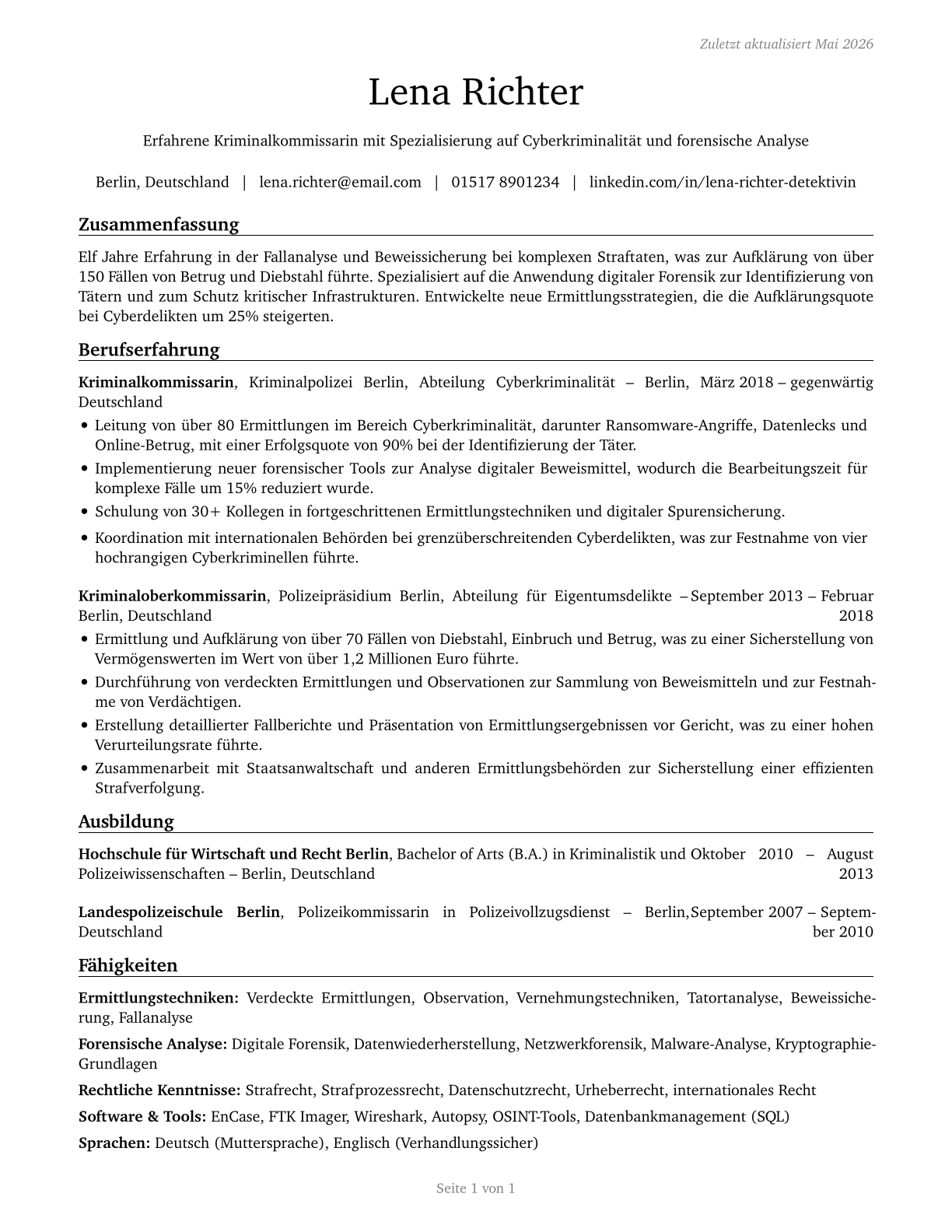 Detectives and Criminal Investigators CV in German — page 1