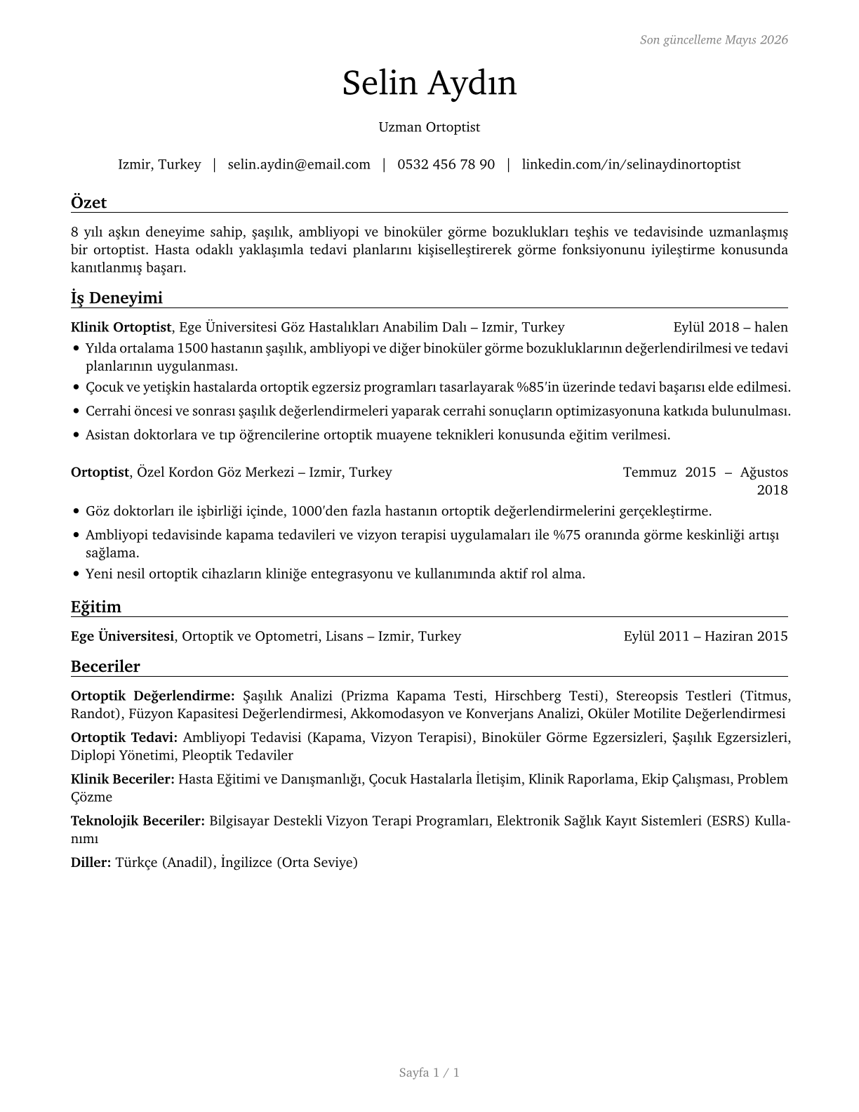 Orthoptists CV in Turkish — page 1
