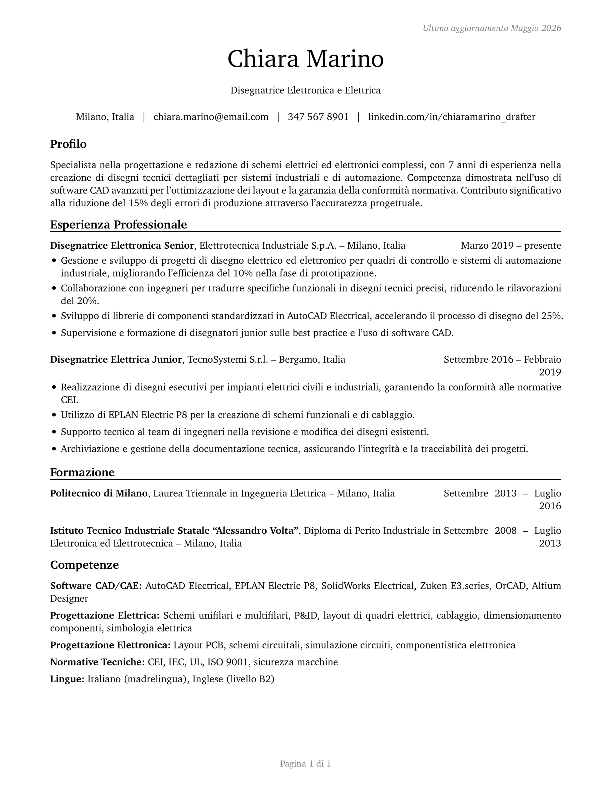 Electrical and Electronics Drafters CV in Italian — page 1