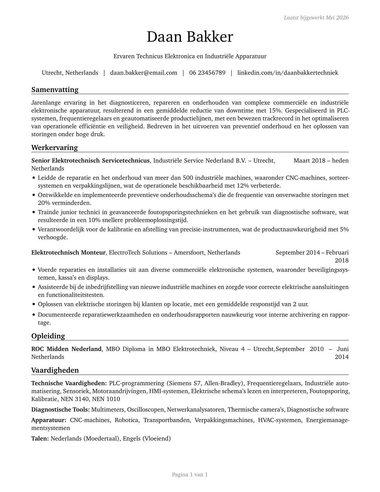 Electrical and Electronics Repairers, Commercial and Industrial Equipment CV in Dutch — page 1