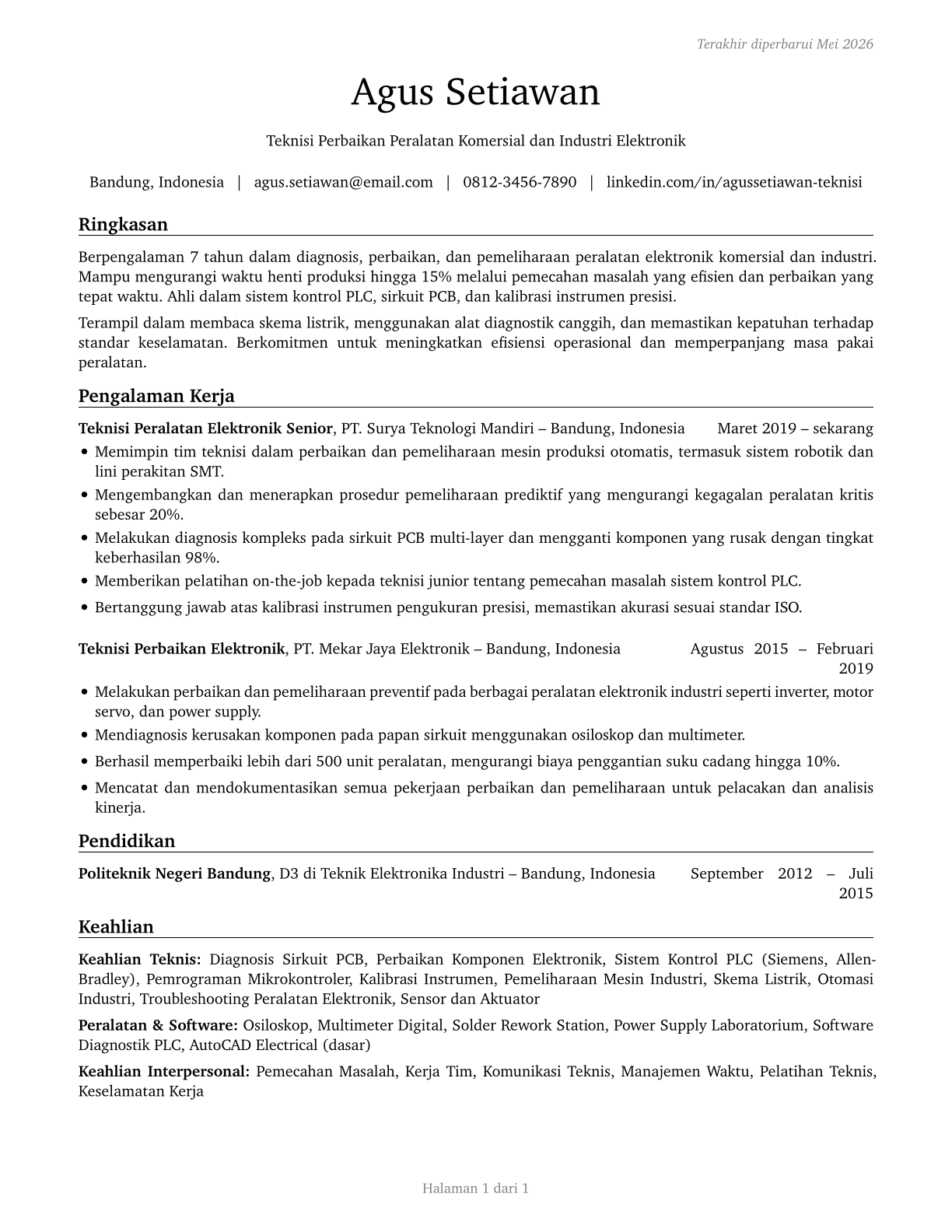 Electrical and Electronics Repairers, Commercial and Industrial Equipment CV in Indonesian — page 1
