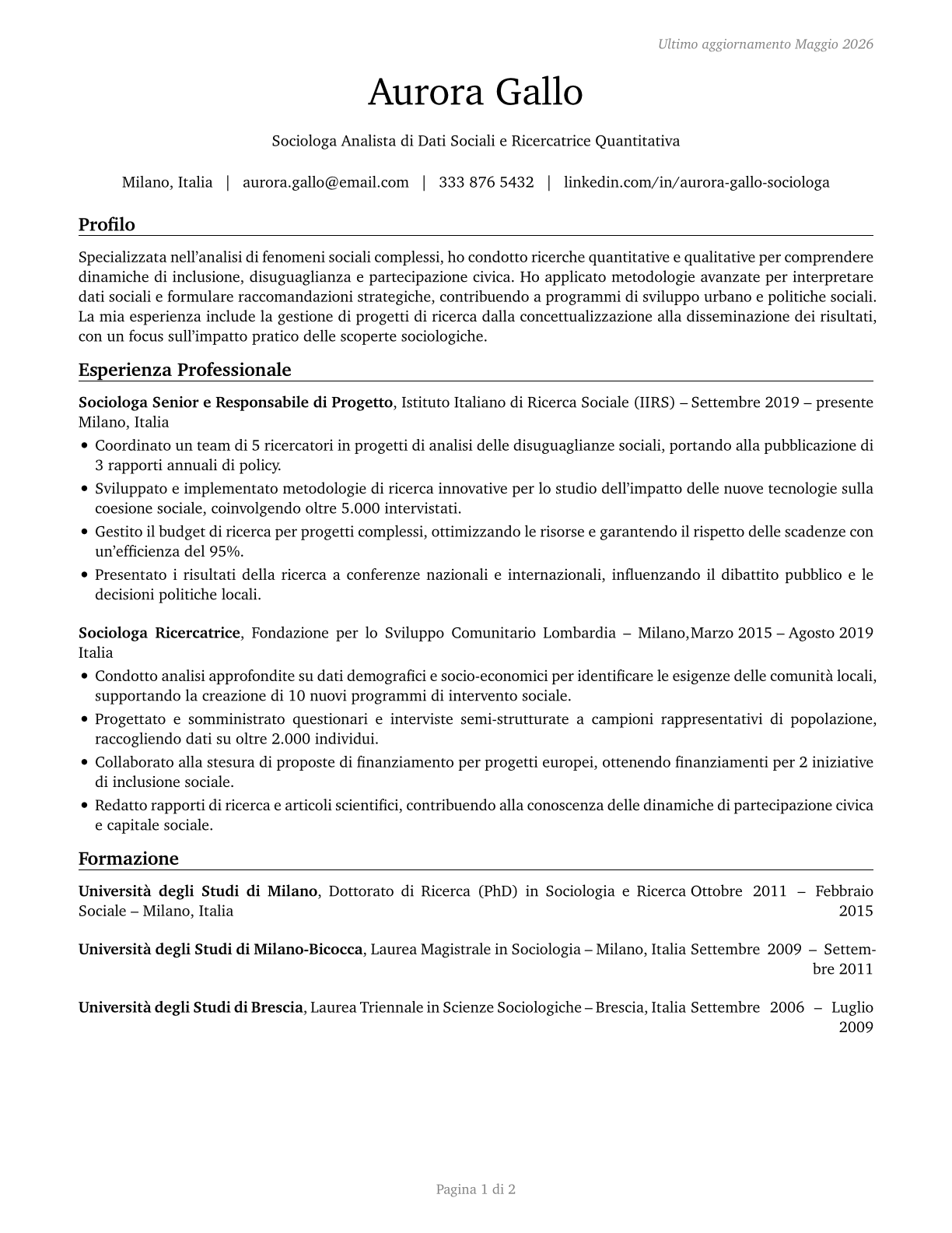 Sociologists CV in Italian — page 1