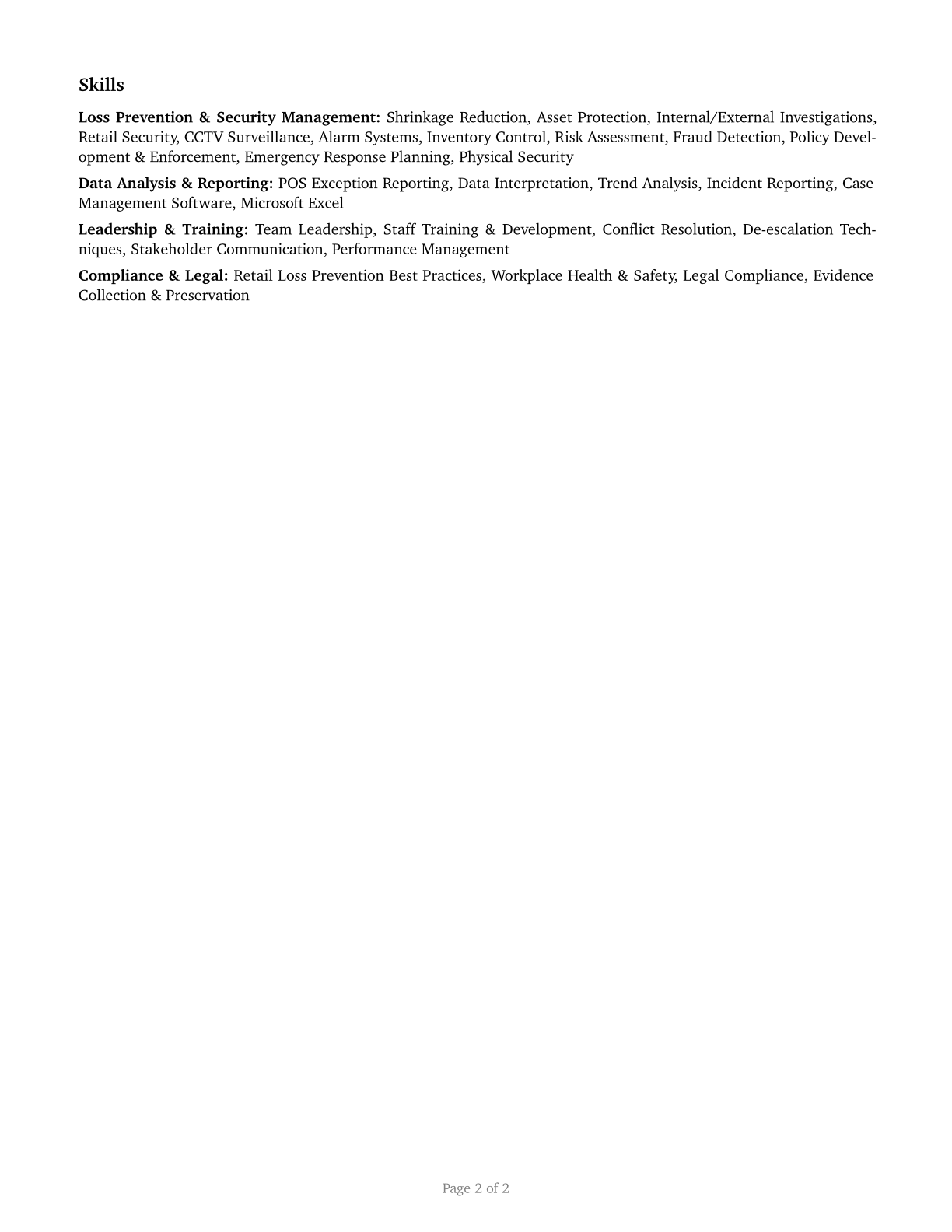 Loss Prevention Managers CV in English — page 2
