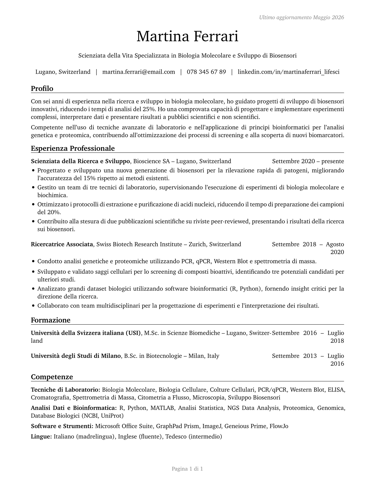 Life Scientists, All Other CV in Italian — page 1
