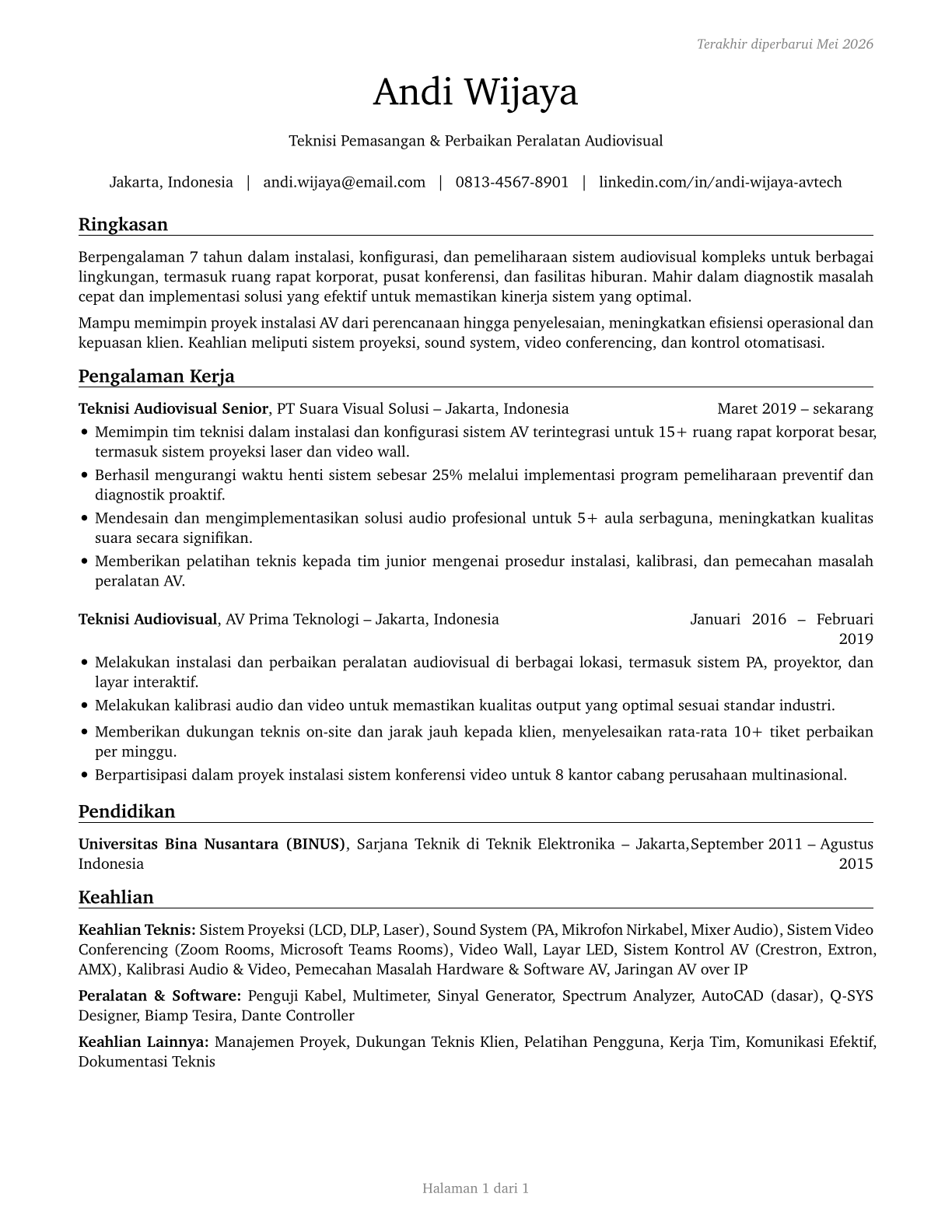 Audiovisual Equipment Installers and Repairers CV in Indonesian — page 1