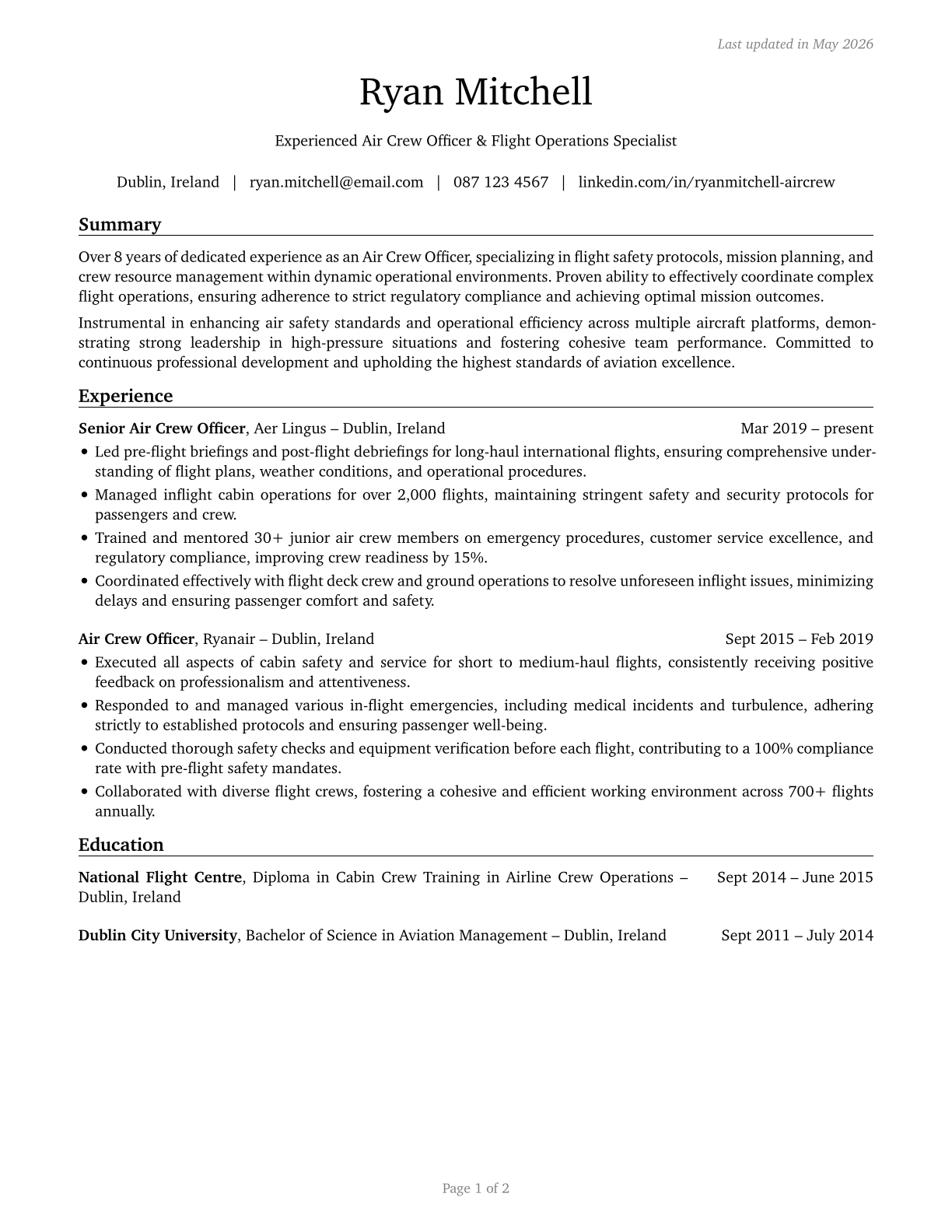 Air Crew Officers CV in English — page 1