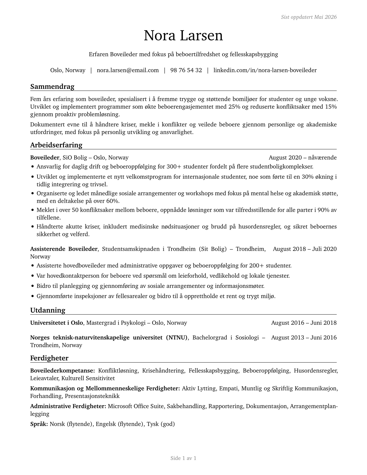 Residential Advisors CV in Norwegian_bokmal — page 1