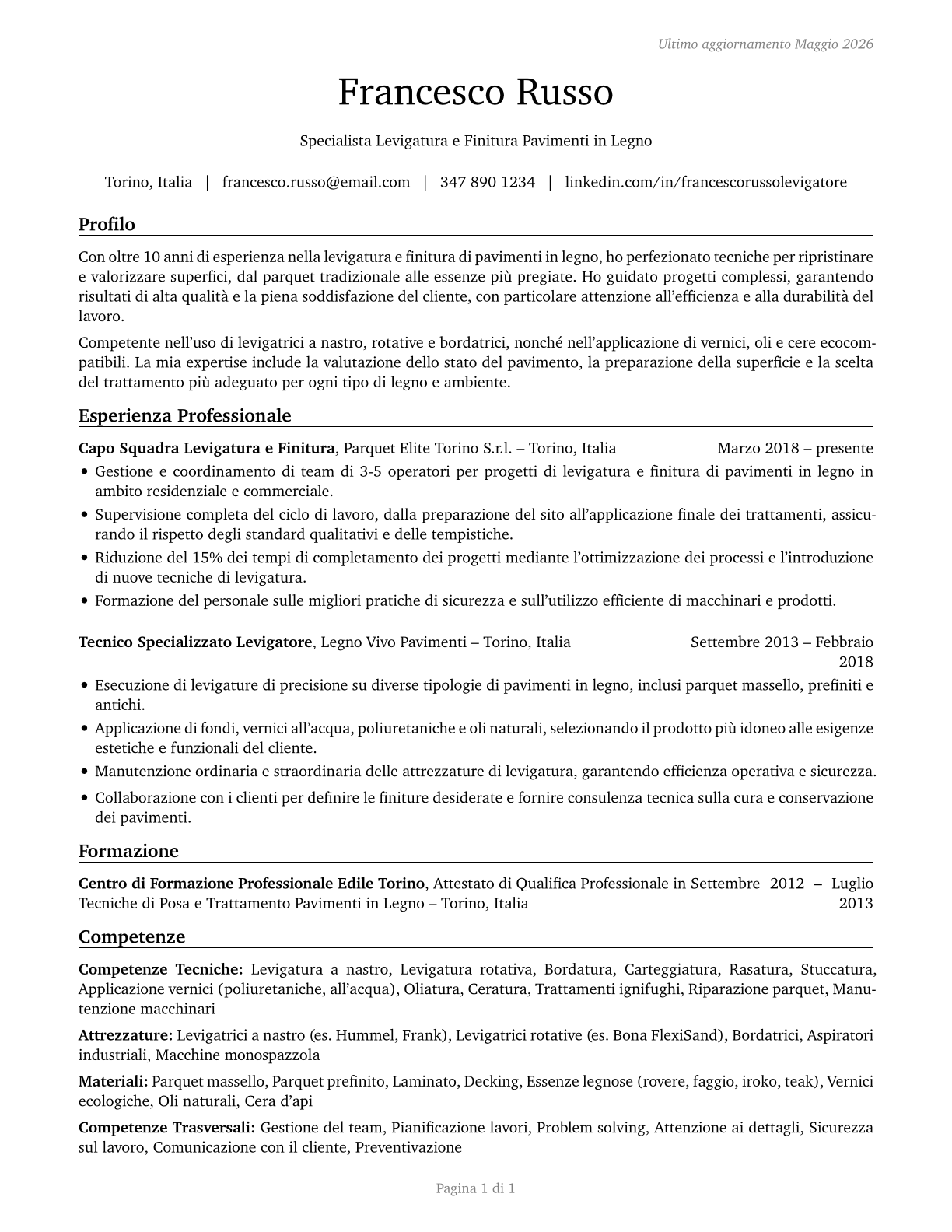 Floor Sanders and Finishers CV in Italian — page 1
