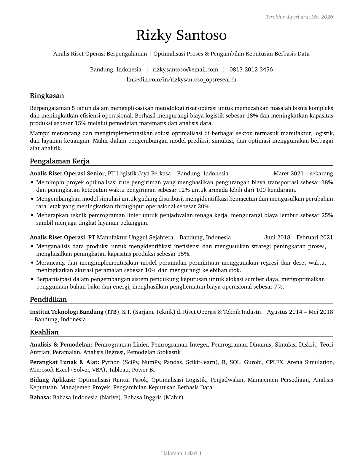 Operations Research Analysts CV in Indonesian — page 1