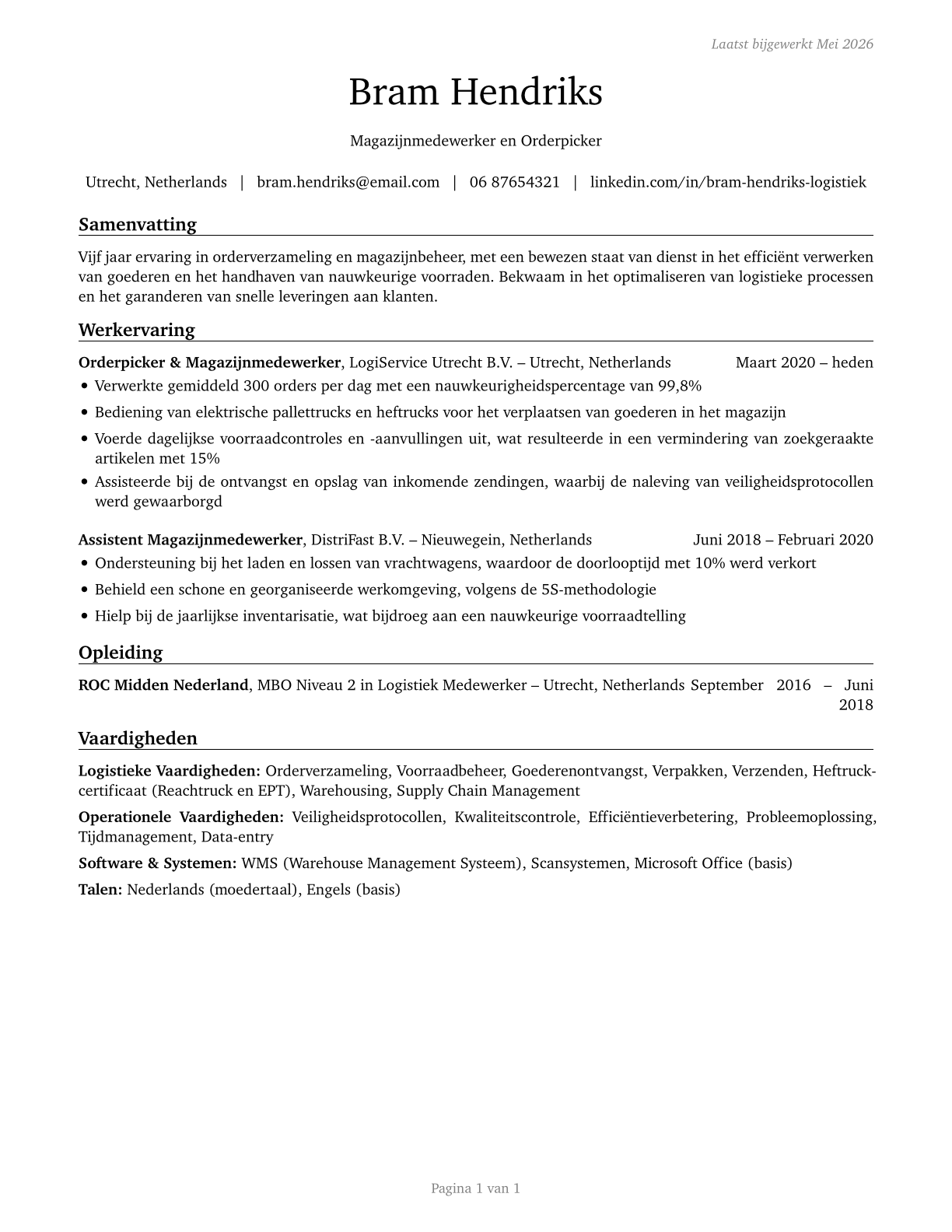 Stockers and Order Fillers CV in Dutch — page 1