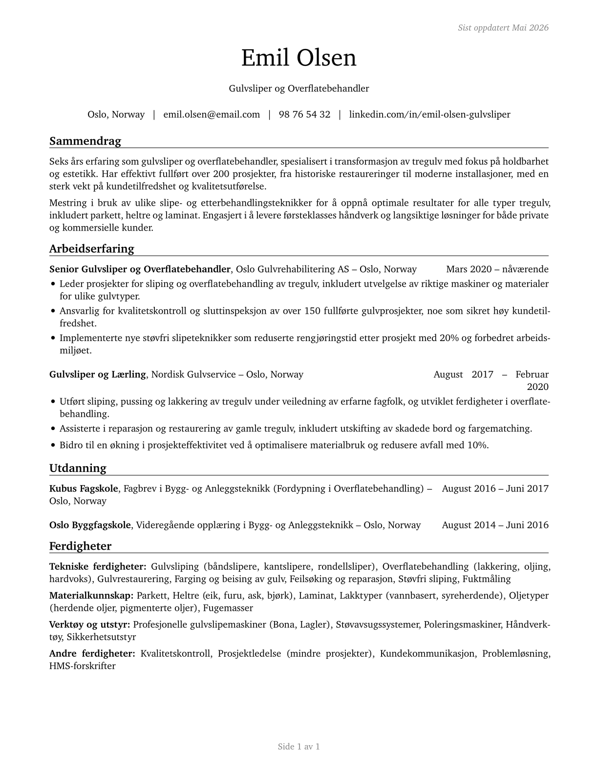 Floor Sanders and Finishers CV in Norwegian_bokmal — page 1