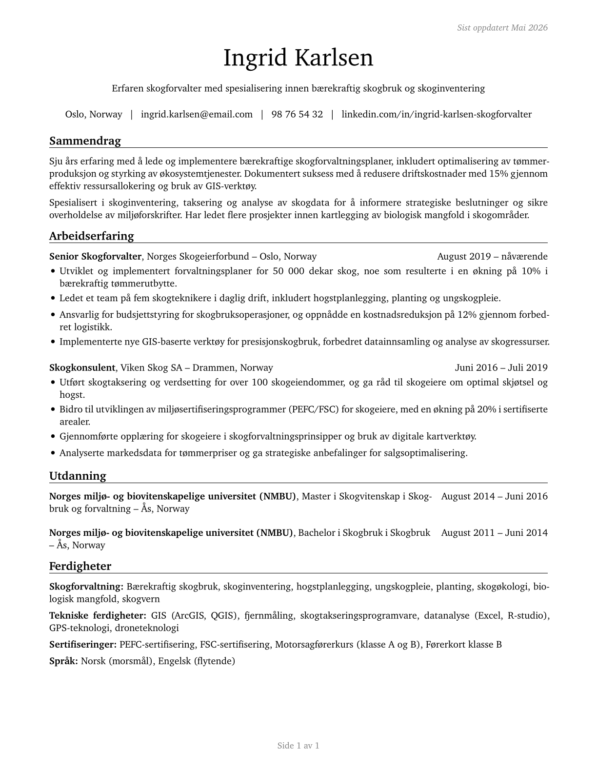 Foresters CV in Norwegian_bokmal — page 1