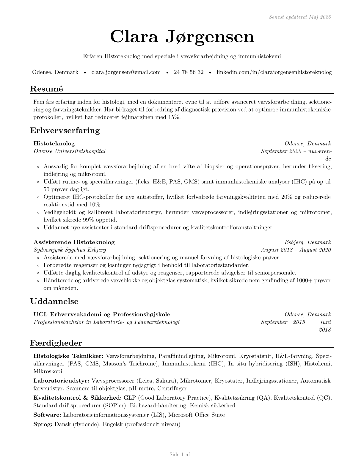 Histotechnologists CV in Danish — page 1